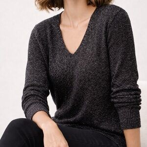 a.n.a Black Gold Shimmer V-Neck Sweater - Medium